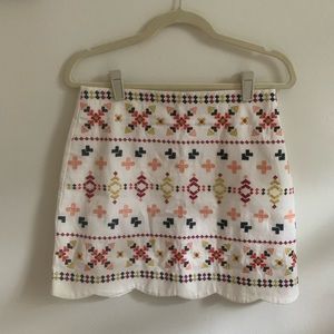 Blue Rain white embroidered scalloped mini skirt